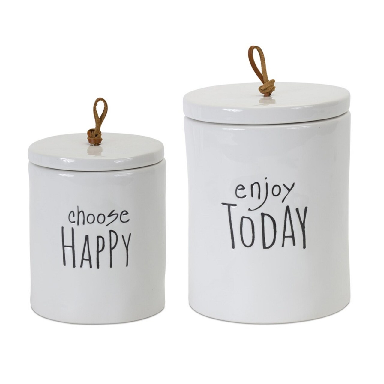 Melrose "Choose Happy" and "Enjoy Today" Kitchen Canisters - 7.25" - White - Set of 2